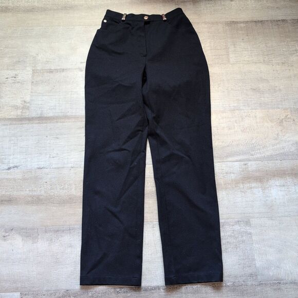 St John Sport Pants Stretch Chino High Rise Black Gold 2 Basic Office Staple - Picture 1 of 9